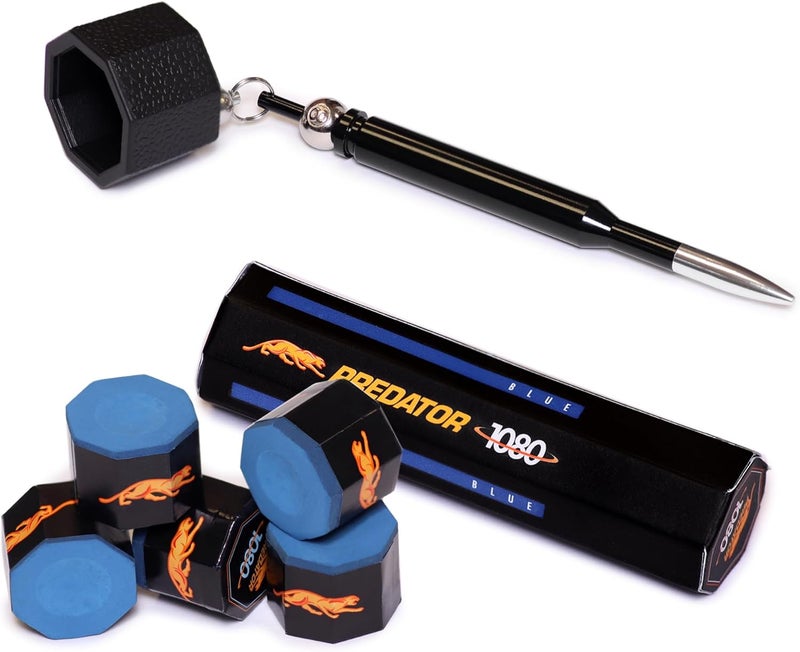 okko Octagon Bullet Billiard Pool Cue Chalk Pocket Holder Black + 1 Tube/5 pcs of Predator Chalk - Image 1